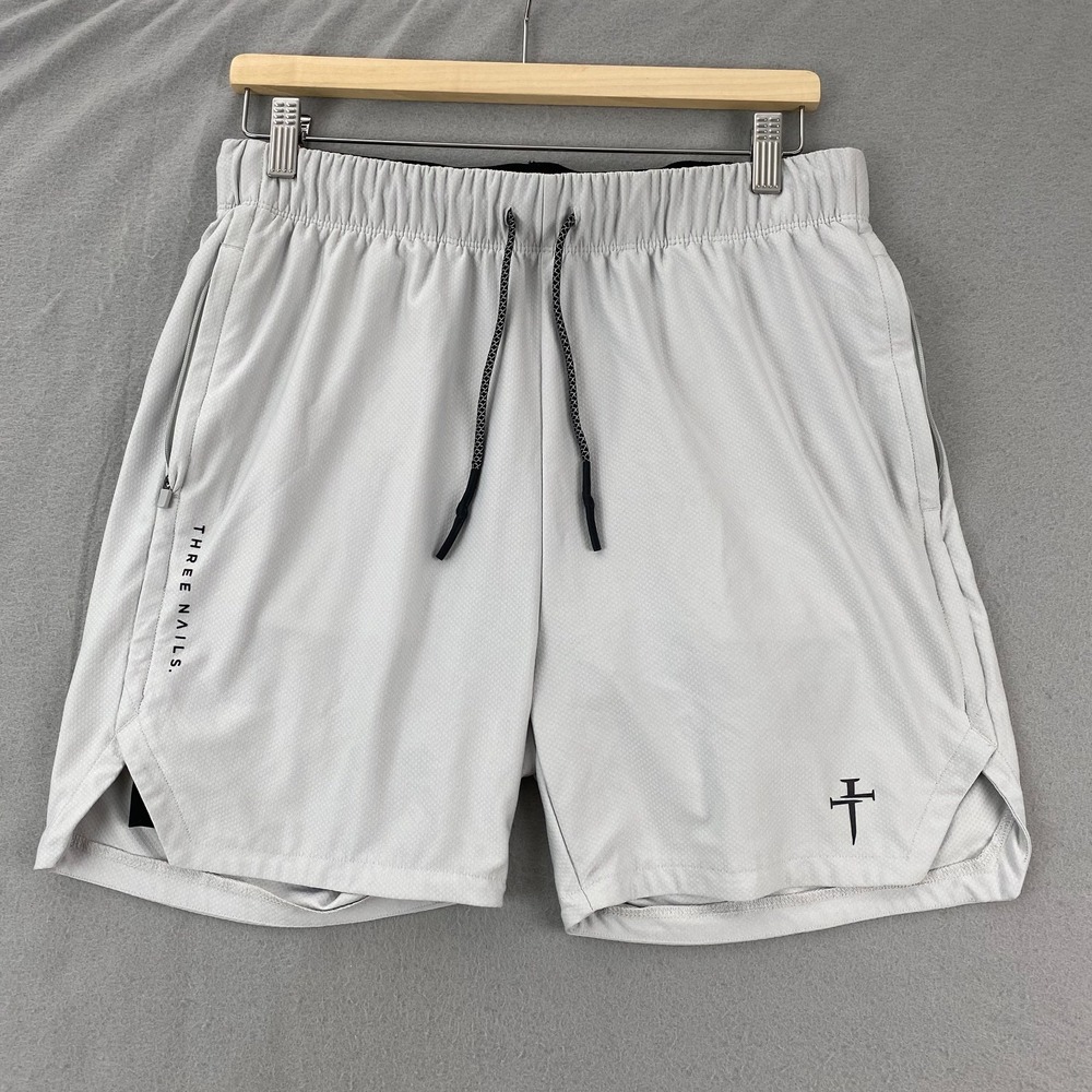 Three Nails Mens Pro-Tech 2.0 Liner Shorts Large light gray zip pockets 5.5"